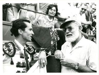 Hemingway and Ordonez at Bullfight, Drinking From Flask