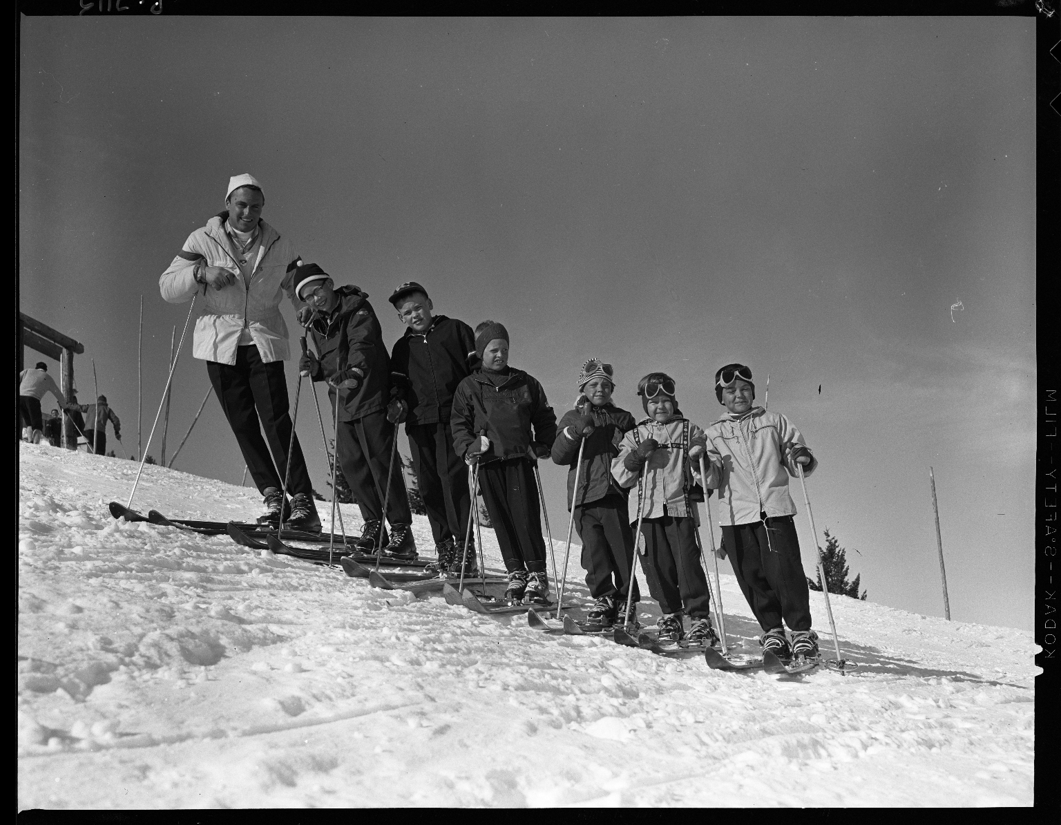 Ernest Krasovic with the Small-Fry race team, Bald Mountain, ID , 1958 January