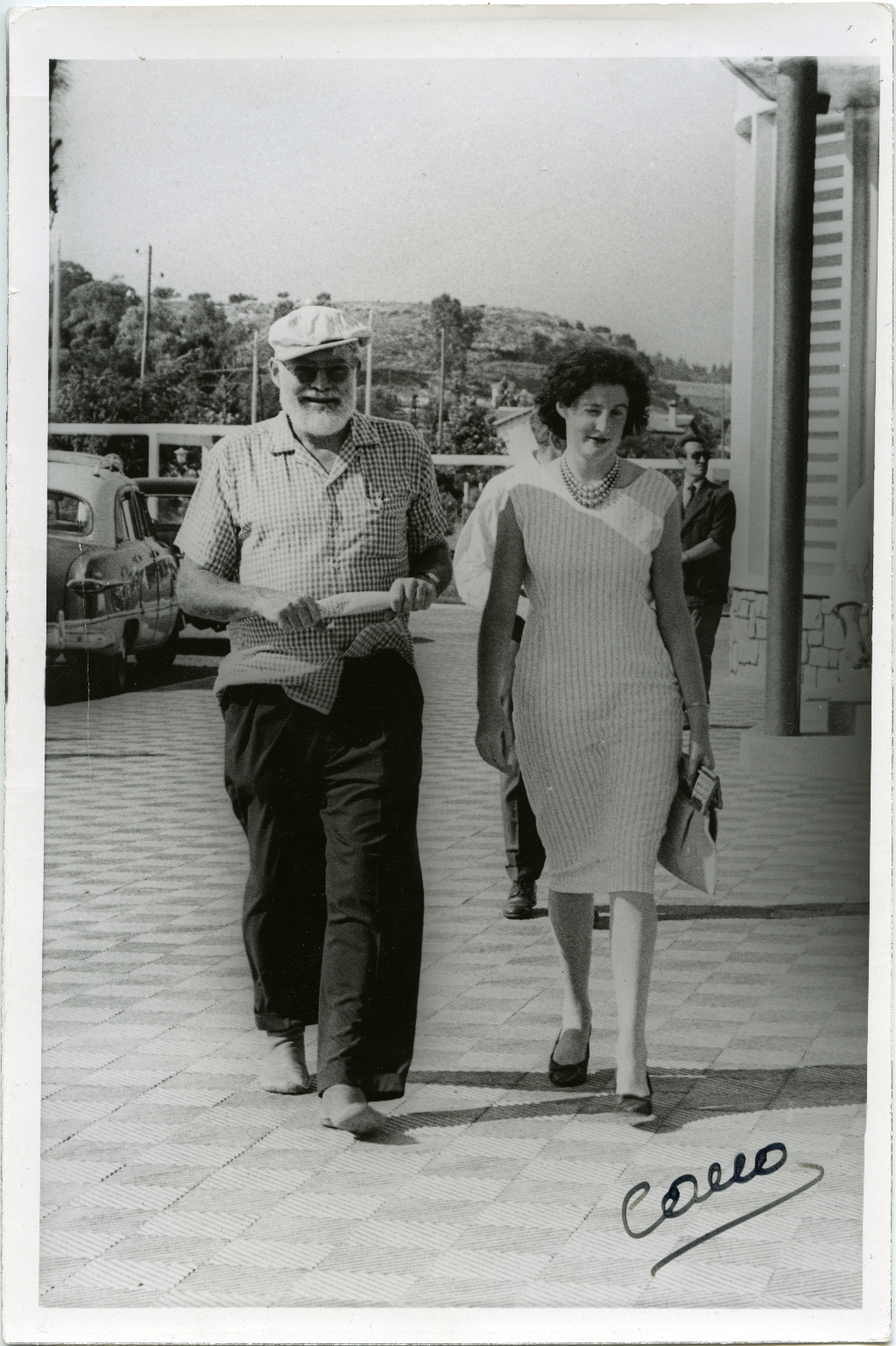 Hemingway Walking with Woman, Spanish Streets
